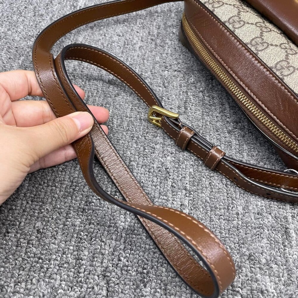 100% Authentic GUCCI Horsebit 1955 Brown Canvas Shoulder Bag - Picture 10 of 14